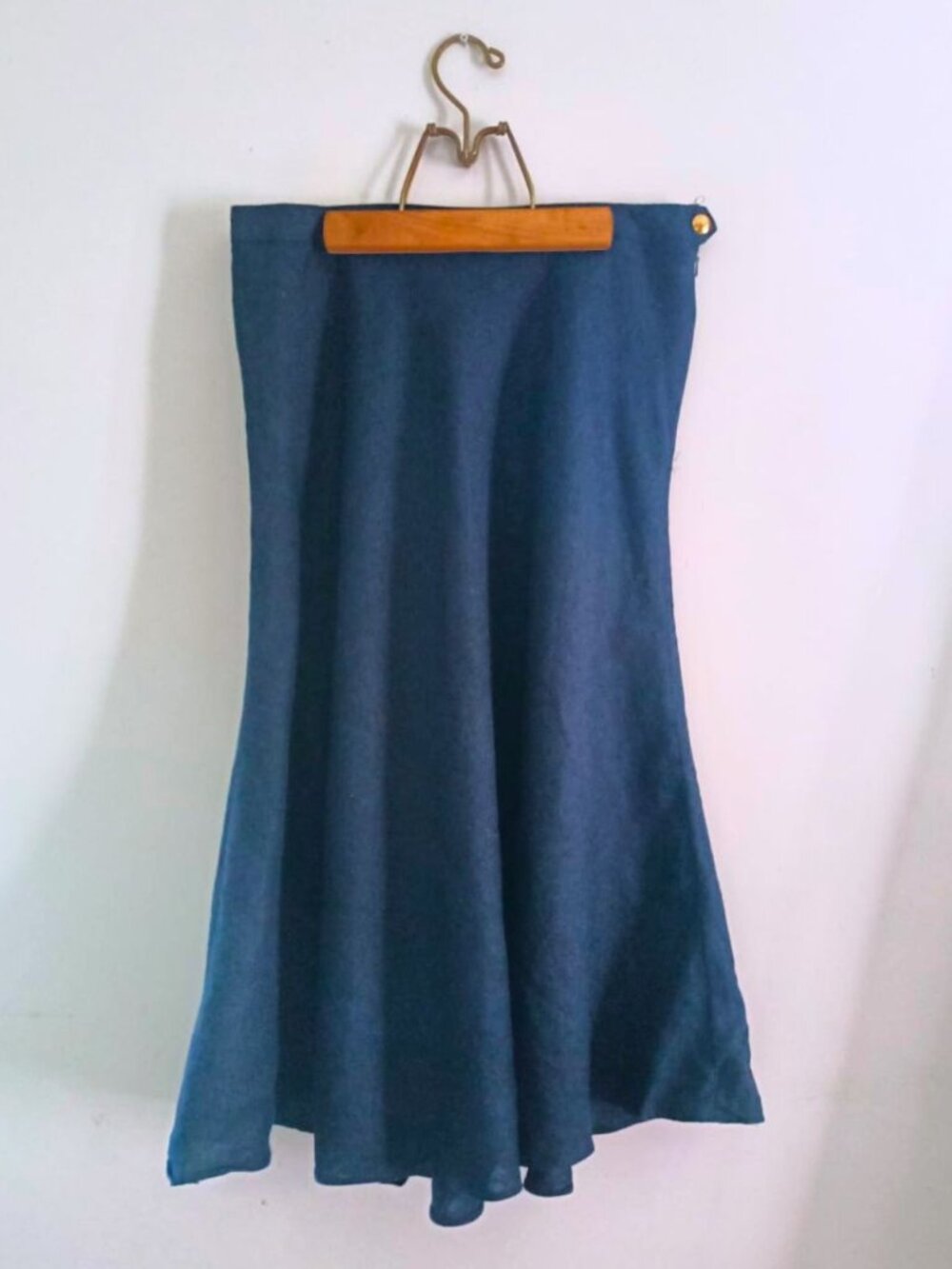 CHAPS Pure Linen Navy Blue Bias Cut Midi Skirt Size 4 | Flattering A-Line